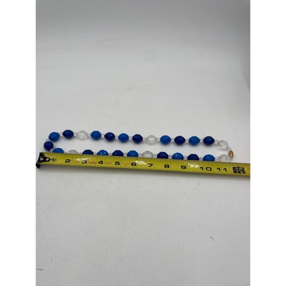 Vintage Blue & Clear Faceted Bead Necklace 1950's Gold Clasp For Women - Picture 5 of 5